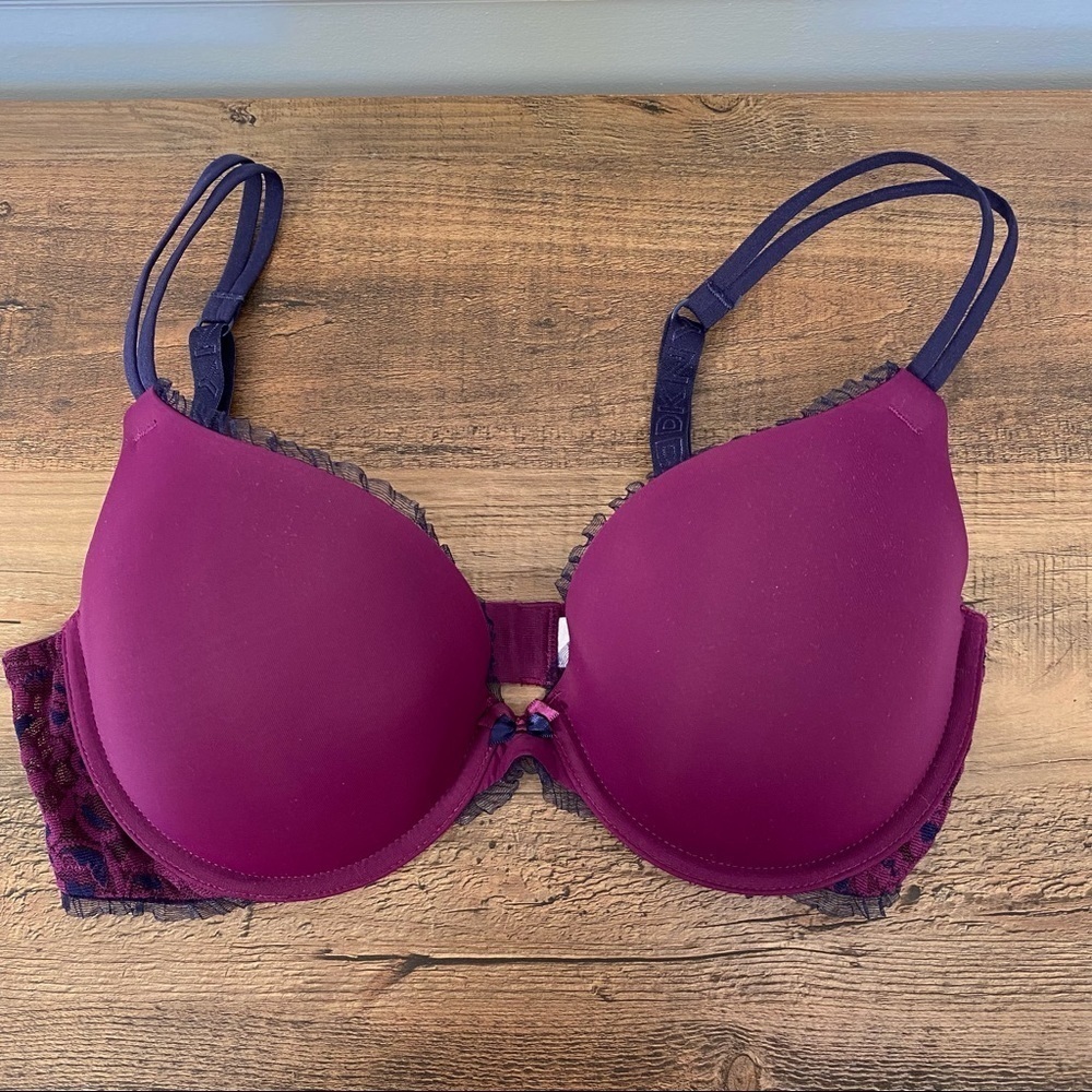 DKNY womens Lace Perfect Lift Demi Padded Bra berry/black 32D